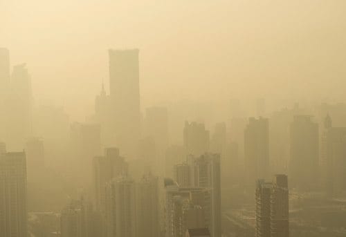 Photo of smog in a city.