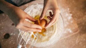 Baking with eggs.